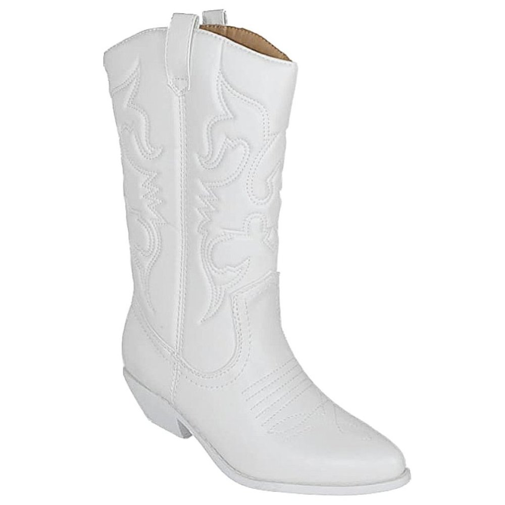 New White Western Cowboy Mid-Calf Boots NEVER WORN